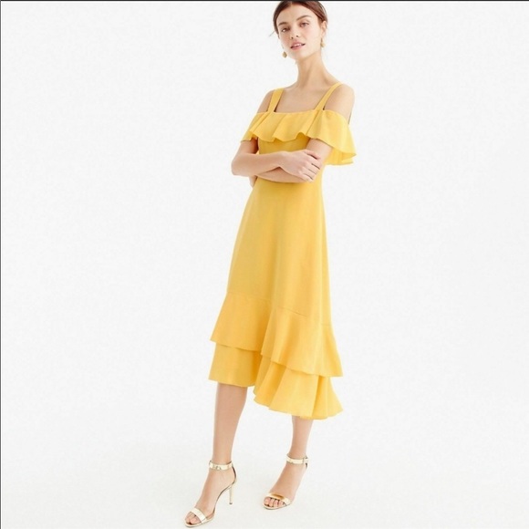 SALE J. Crew Cold Shoulder Silk Midi Dress (8) NWT - Picture 1 of 5